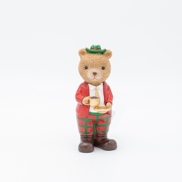 OSO VINTAGE DECORATIVO DE POLIRESINA CON TAZA DE TÉ, 6X12,5CM