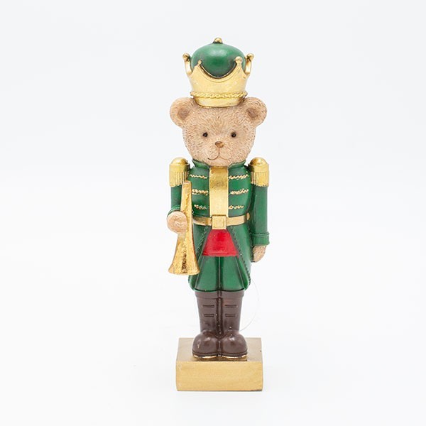 POLIRESINA DECORATIVA, SOLDADO OSO CON TROMPETA, 5X16,5CM