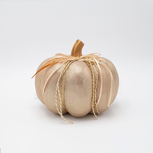 CALABAZA, COLOR CHAMPÁN OSCURO METALIZADO, CON PLUMA, 16X20CM
