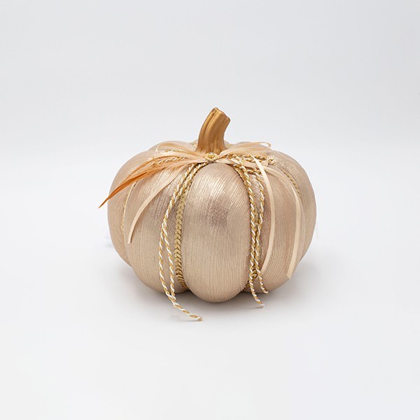 CALABAZA, COLOR CHAMPÁN OSCURO METALIZADO, CON PLUMA, 12X15CM