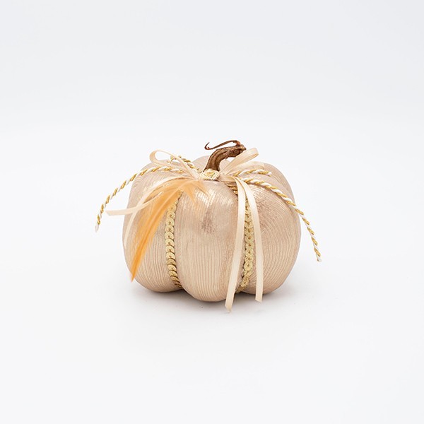 CALABAZA, COLOR CHAMPÁN OSCURO METÁLICO, CON PLUMA, 9X11CM