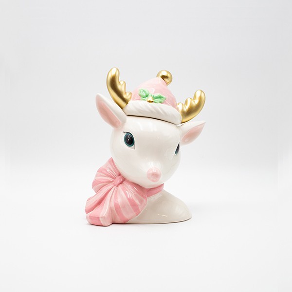 TARRO PARA GALLETAS DE CIERVO CON ASTAS DORADAS, DECORATIVO, 23 X 28 CM