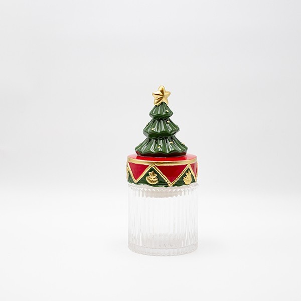 TARRO DE GALLETAS CON TAPA DE ÁRBOL DE NAVIDAD VERDE, DECORATIVO, 11 X 25 CM