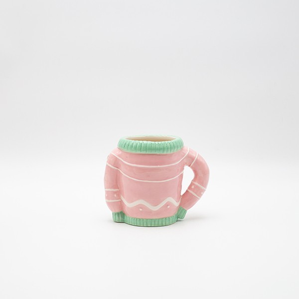 TAZA, SUÉTER, ROSA CON ESTRELLAS DORADAS, DECORATIVA, 15,1X12,1CM