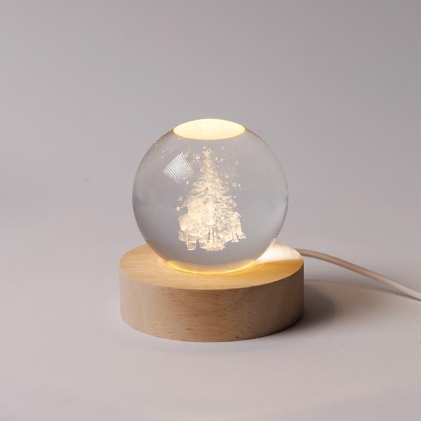 BOLA ILUMINADA DE 6 CM, DISEÑO NAVIDEÑO, PAPÁ NOEL CON ÁRBOL DE NAVIDAD, USB, 6 LED SMD BLANCO CÁLIDO, BASE DE 7 CM, CABLE DE 70 CM, IP20