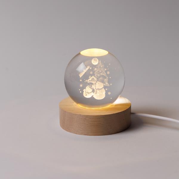 BOLA ILUMINADA DE 6 CM, DISEÑO NAVIDEÑO, MUÑECO DE NIEVE CON CASA, USB, 6 LED SMD BLANCO CÁLIDO, BASE DE 7 CM, CABLE DE 70 CM, IP20
