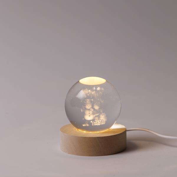 BOLA LUMINOSA DE 6 CM, DISEÑO NAVIDEÑO, MUÑECO DE NIEVE CON REGALOS, USB, 6 LED SMD BLANCO CÁLIDO, BASE DE 7 CM, CABLE DE 70 CM, IP20
