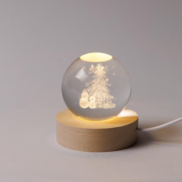 BOLA ILUMINADA DE 6 CM, DISEÑO NAVIDEÑO, MUÑECOS DE NIEVE CON ÁRBOL DE NAVIDAD, USB, 6 LED SMD BLANCO CÁLIDO, BASE DE 7 CM, CABLE DE 70 CM, IP20