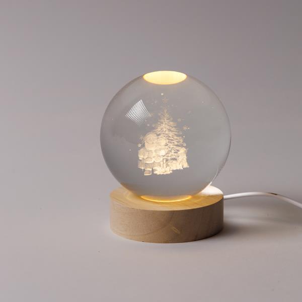 BOLA ILUMINADA DE 8 CM, DISEÑO NAVIDEÑO, PAPÁ NOEL CON ÁRBOL DE NAVIDAD, USB, 6 LED SMD BLANCO CÁLIDO, BASE DE 7 CM, CABLE DE 70 CM, IP20