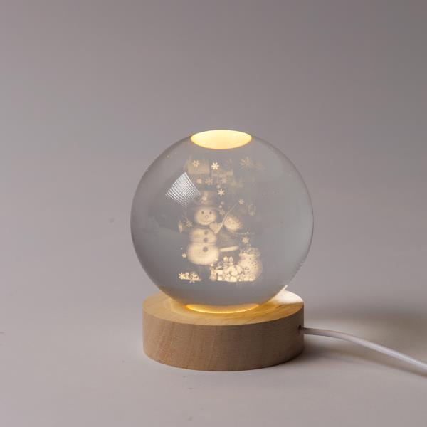BOLA LUMINOSA DE 8 CM, DISEÑO NAVIDEÑO, MUÑECO DE NIEVE CON REGALOS, USB, 6 LED SMD BLANCO CÁLIDO, BASE DE 7 CM, CABLE DE 70 CM, IP20