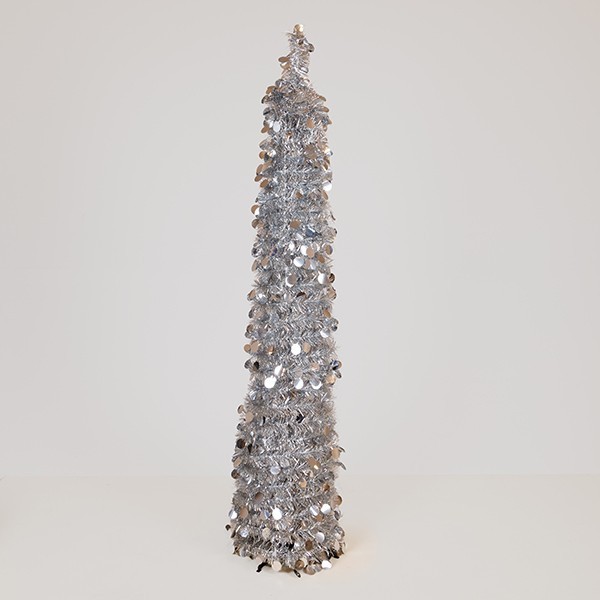 CONO CON LENTEJUELAS, PLATA, PLEGABLE 150CM