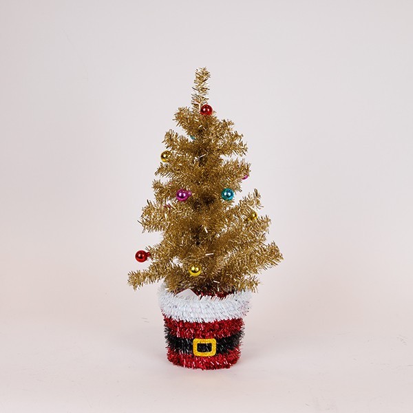 ÁRBOL DE NAVIDAD DECORADO CON BASE DE PAPÁ NOEL, DORADO, 45CM