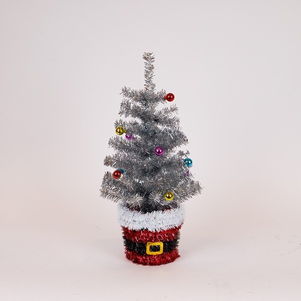 ÁRBOL DE NAVIDAD DECORADO CON BASE DE PAPÁ NOEL, PLATEADO, 45CM