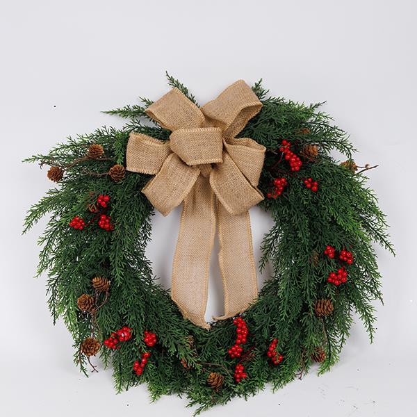 CORONA CON LAZO DE LINO, 60CM