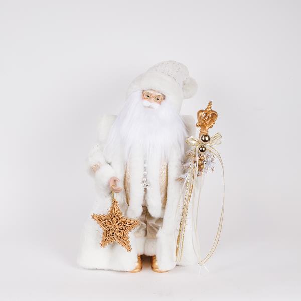 PAPÁ NOEL CON PELO BLANCO Y CETRO DORADO, 46 CM