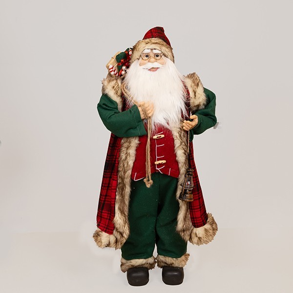 PAPÁ NOEL CON CAPA DE CUADROS ROJOS, 90 CM