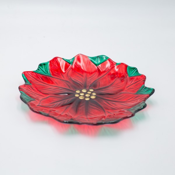 PLATO DE FESTÍN DE POINSETTI, ROJO, VIDRIO DECORATIVO, 22,5 CM