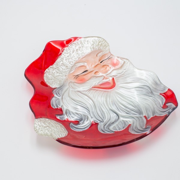 PLATO DE PAPÁ NOEL, VIDRIO DECORATIVO, 19X22CM