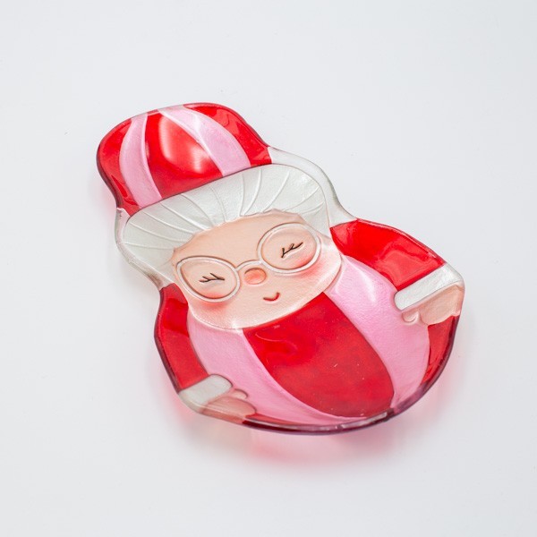 PLATO DE DULCES SEÑORA SANTA CLAUS, VIDRIO DECORATIVO, 18,5 X 30 CM