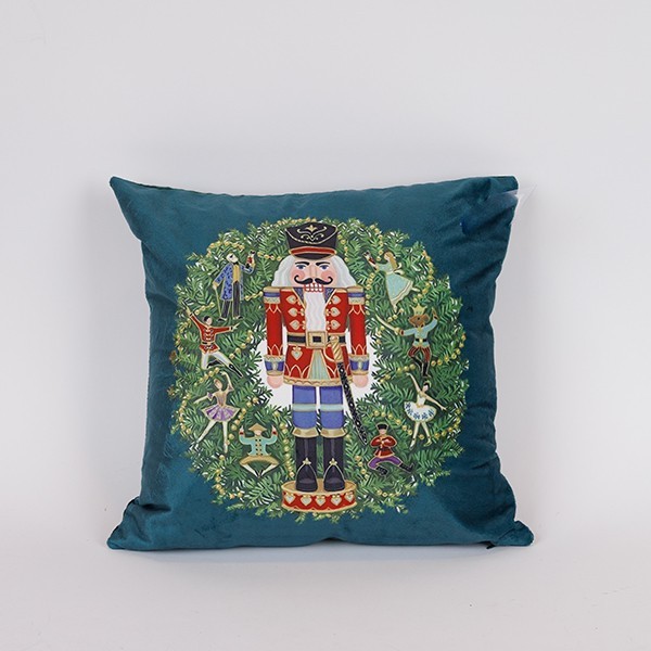 ALMOHADA CON CORONA Y CASCANUECES, VERDE, 40X40CM