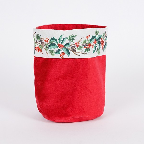 CESTA CON PEQUEÑA CORONA, TELA, 18X22CM