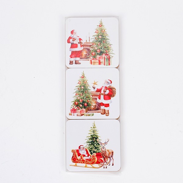 POSAVASOS CON PAPÁ NOEL, SET DE 6 PIEZAS, 9,5 X 9,5 X 0,47 CM