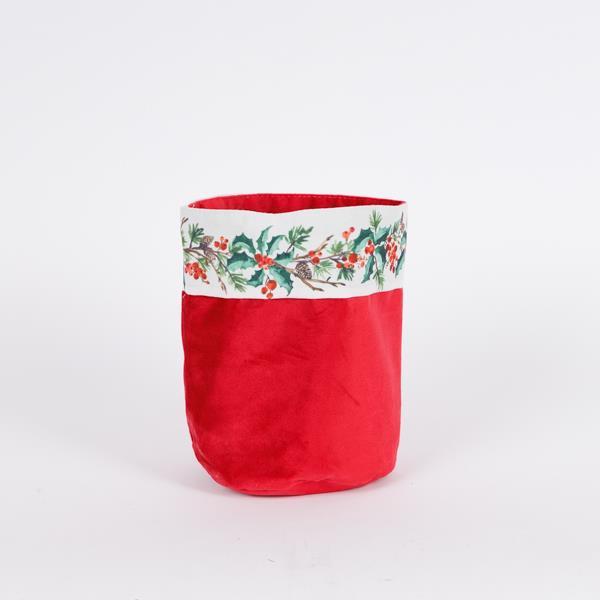 CESTA CON MUÉRDAGO, TERCIOPELO ROJO, 15X20CM