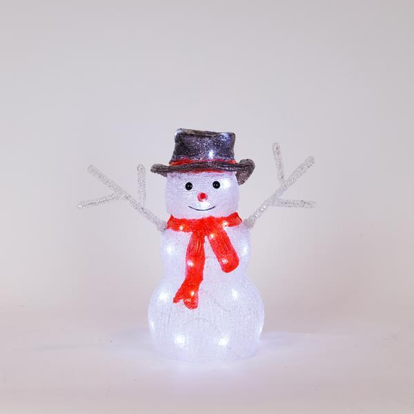 MUÑECO DE NIEVE ACRÍLICO, ADAPTADOR, 40 LED BLANCOS, 31 X 18 X 34 CM, CABLE DE 5 M, IP44