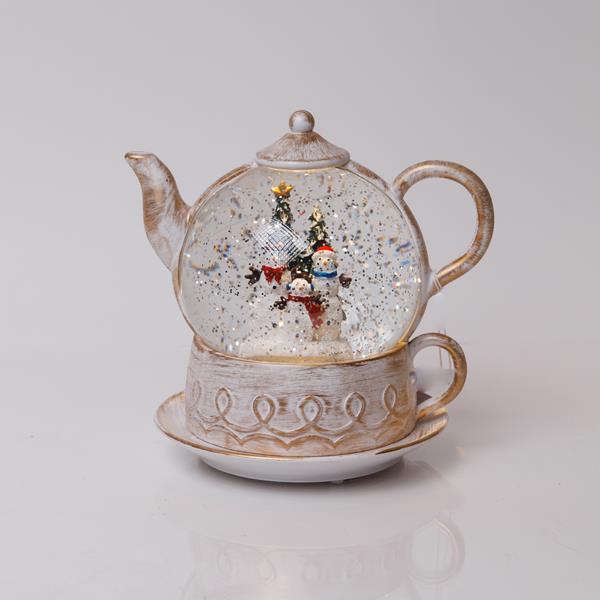 TETERA BLANCA ILUMINADA, CON AGUA EN SU INTERIOR, CAJA DE PILAS 3XXAA, TEMPORIZADOR, 1 LED BLANCO CÁLIDO, 19*15*19CM, IP20