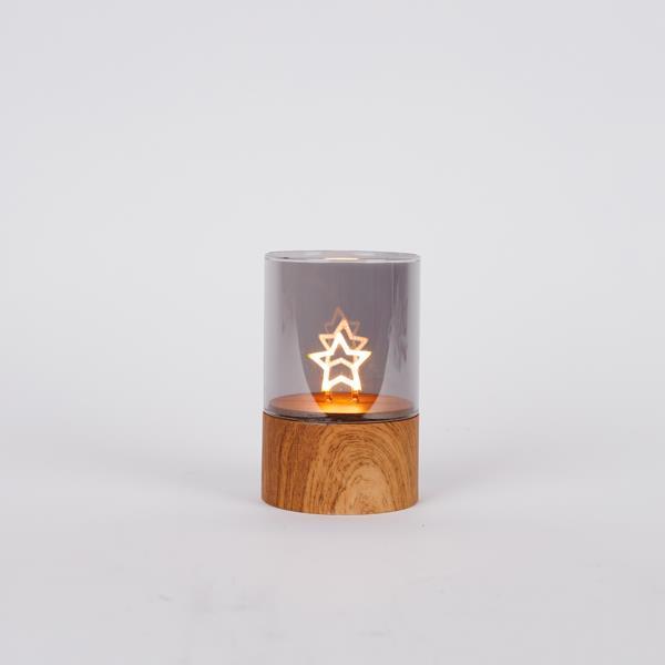 CRISTAL DECORATIVO ILUMINADO, CON ESTRELLA EN EL INTERIOR, CAJA DE PILAS 2XAA, TEMPORIZADOR, 50 LED BLANCO CÁLIDO, 8X12,5CM, IP44