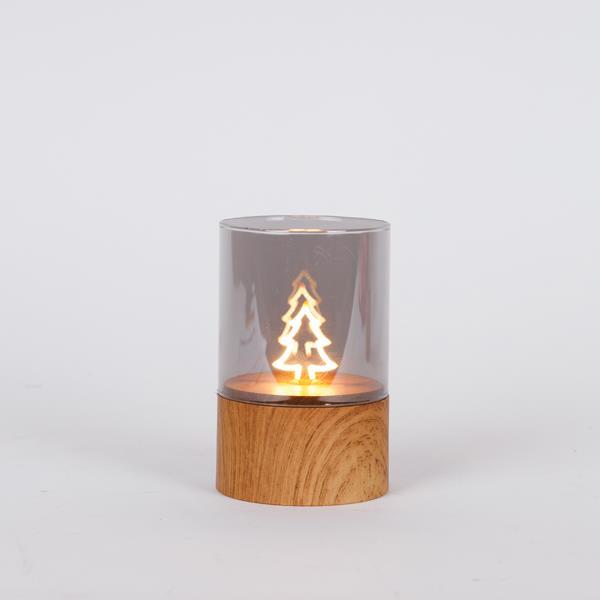 CRISTAL DECORATIVO ILUMINADO, CON ÁRBOL EN SU INTERIOR, CAJA DE PILAS 2XAA, TEMPORIZADOR, 60 LED BLANCO CÁLIDO, 8X12,5CM, IP44