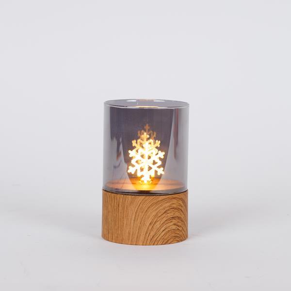 CRISTAL DECORATIVO ILUMINADO, CON COPO DE NIEVE EN SU INTERIOR, CAJA DE PILAS 2XAA, TEMPORIZADOR, 100 LED BLANCO CÁLIDO, 8X12,5CM, IP44