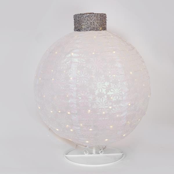BOLA NAVIDEÑA BLANCA ILUMINADA, CON BASE, ADAPTADOR DE 4,5 V, 50 MINI LED BLANCO CÁLIDO, 45 X 45 X 60 CM, CABLE DE 3 M, IP44