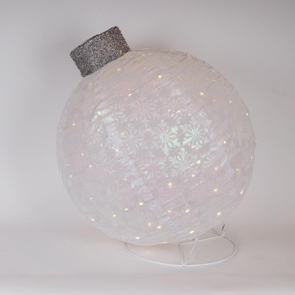 BOLA NAVIDEÑA BLANCA ILUMINADA, CON BASE, ADAPTADOR DE 4,5 V, 50 LED BLANCO CÁLIDO, 64 X 64 X 77,5 CM, CABLE DE 5 M, IP44