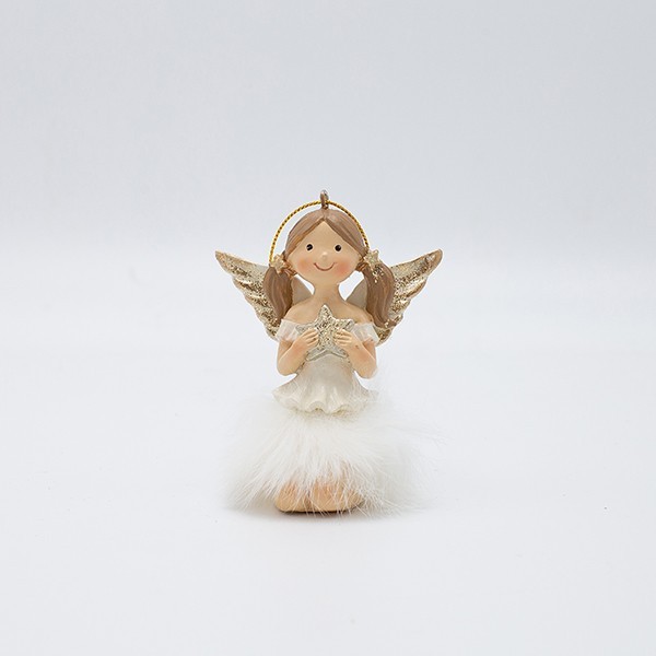 ÁNGEL SENTADO CON UNA PEQUEÑA ESTRELLA, BLANCO, 7X5X8CM