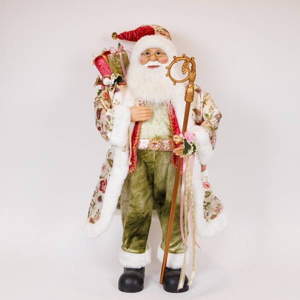 PAPÁ NOEL, CON ROPA VINTAGE ROSA, 90 CM