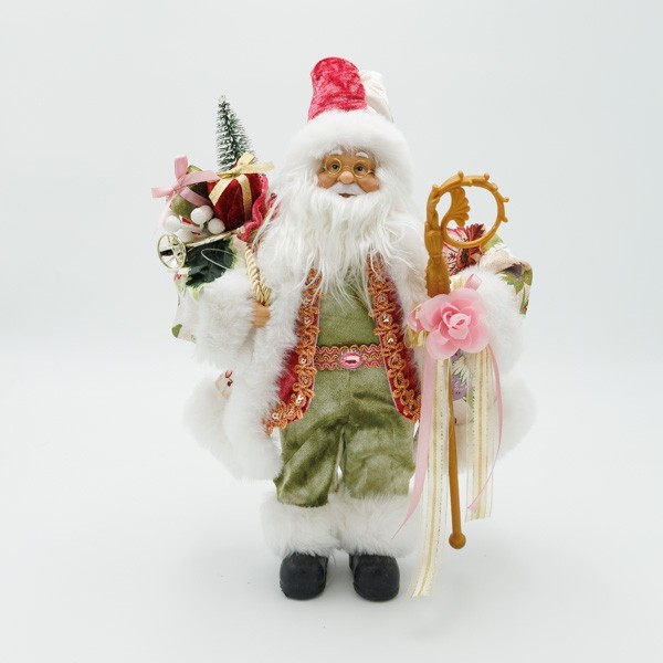 PAPÁ NOEL, CON ROPA VINTAGE ROSA, 30 CM