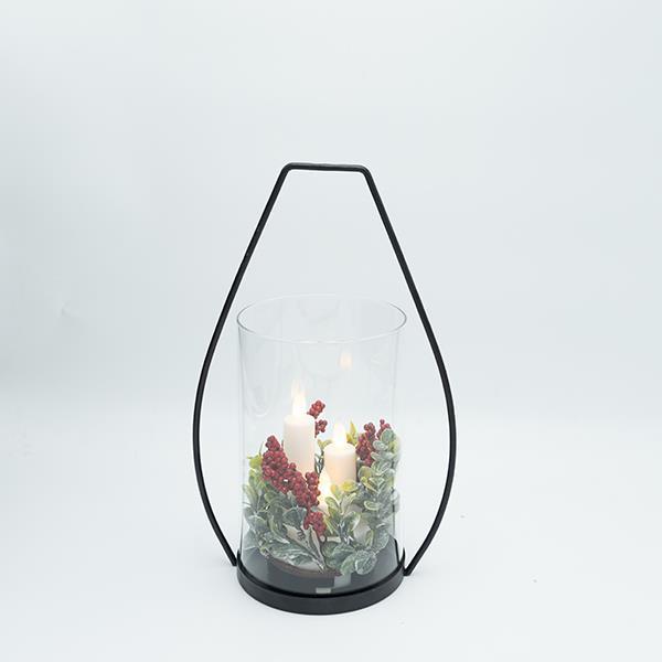 LINTERNA DE METAL NEGRA CON 3 VELAS, 19X30CM