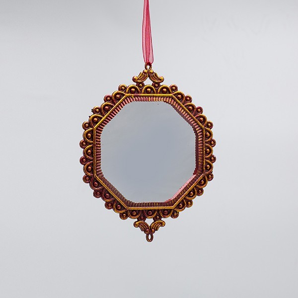 ADORNO COLGANTE, ESPEJO VINTAGE, BRONCE, 15,5X12CM