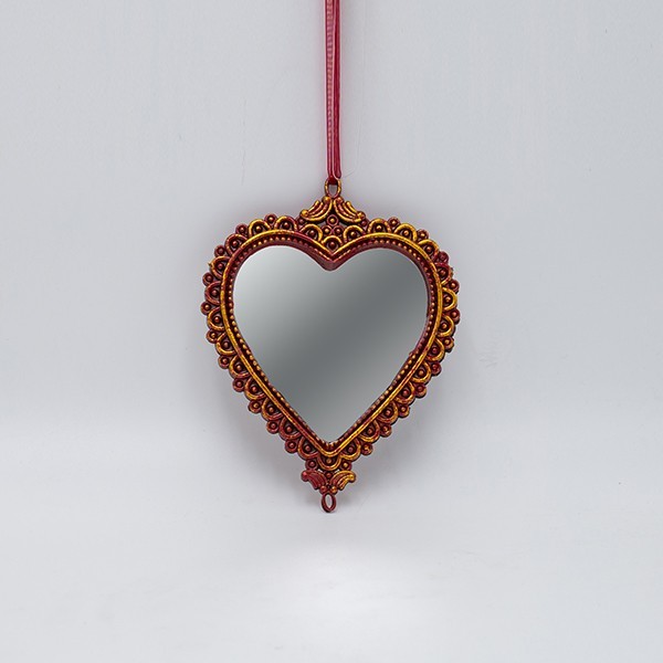 ADORNO COLGANTE, ESPEJO VINTAGE CORAZÓN, BRONCE, 12,5X12CM