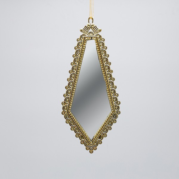 ADORNO COLGANTE, ESPEJO VINTAGE, GOTA DORADA, 19X8CM