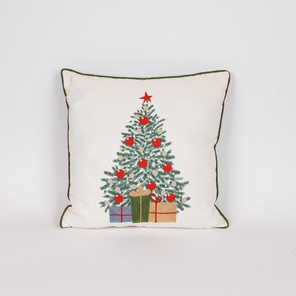 ALMOHADA BLANCA CON ÁRBOL DE NAVIDAD VERDE, 45X45CM