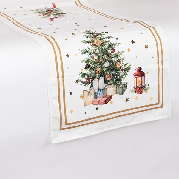 CAMINO DE MESA, BLANCO CON ÁRBOL DE NAVIDAD, 40X140CM