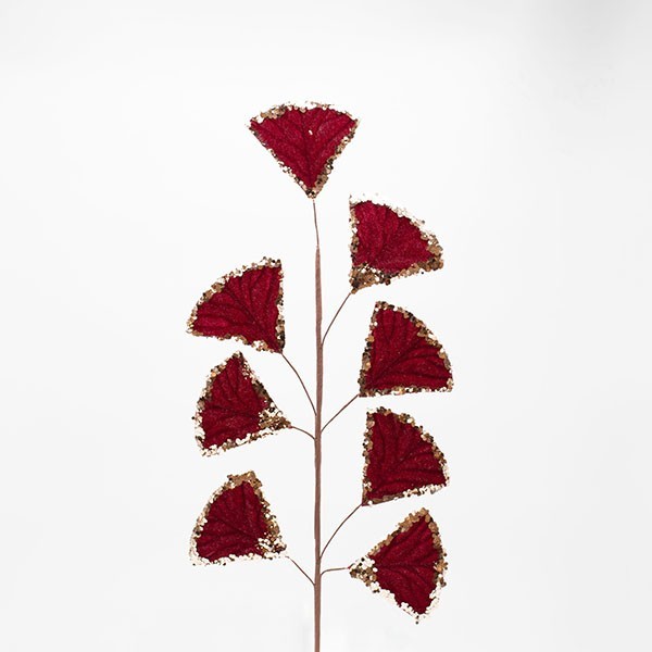 RAMA DE GINKGO, BORGOÑA CON DETALLES EN CHAMPÁN, 65 CM