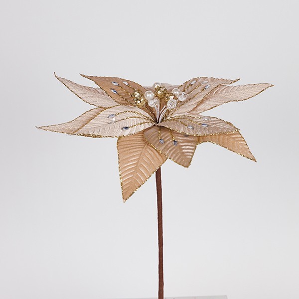 FLOR DE TERCIOPELO, COLOR CHAMPÁN, CON CUENTAS, 33X46CM