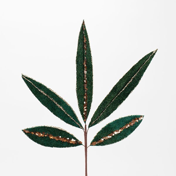 RAMA CON HOJAS ESMERALDA Y DETALLES CHAMPÁN, 55 CM