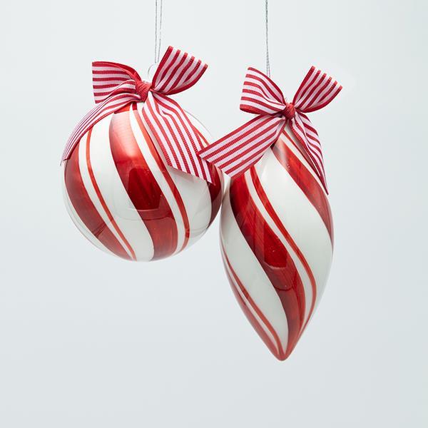 ADORNO DE VIDRIO, CARAMELO, CON LAZO, 2 DISEÑOS, SET 4 PIEZAS, 10 CM