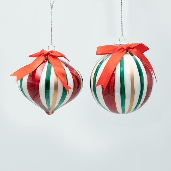 BOLA DE CRISTAL, VERDE CARAMELO, ROJO, DORADO CON LAZO, 2 DISEÑOS, SET DE 4 PIEZAS, 10 CM