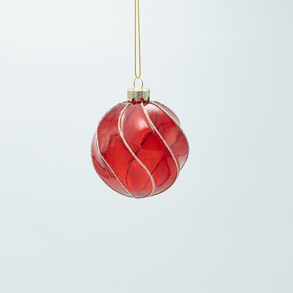 BOLA DE CRISTAL, ROJA TRANSPARENTE CON BRILLO DORADO, JUEGO DE 4 PIEZAS, 8 CM