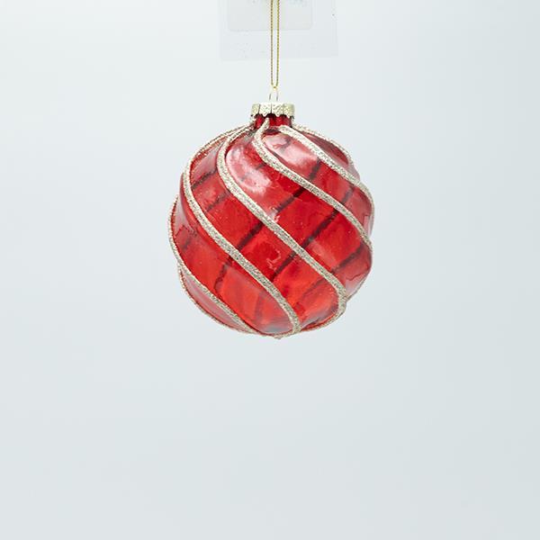 BOLA DE CRISTAL, ROJA TRANSPARENTE CON BRILLO DORADO, JUEGO DE 4 PIEZAS, 10 CM